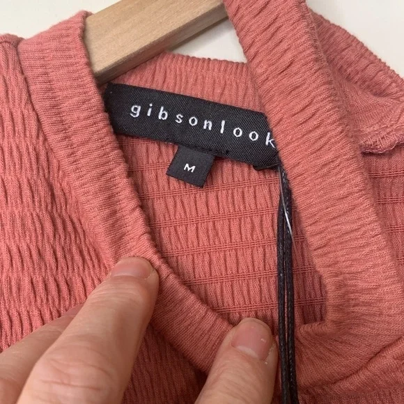 Gibson Look | NWT Terracotta Textured Semi Cold Shoulder Stretch Top M - Picture 4 of 11